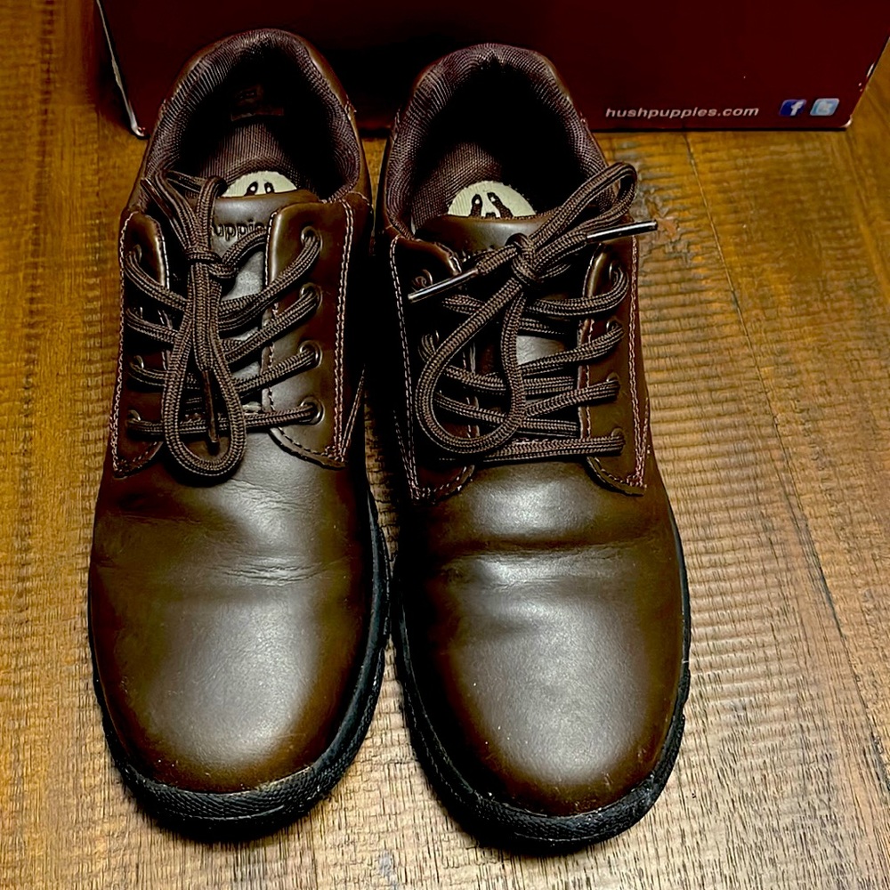 Hush Puppies Boys Brown Leather Lace-Up Dress Shoes